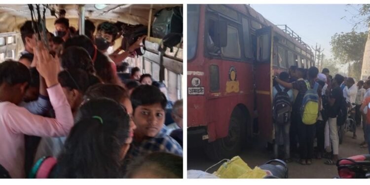 विद्यार्थ्यांनसाठी एसटी प्रवास ठरतोय डोकेदुखी! सुरक्षीत प्रवास फक्त नावालाच…